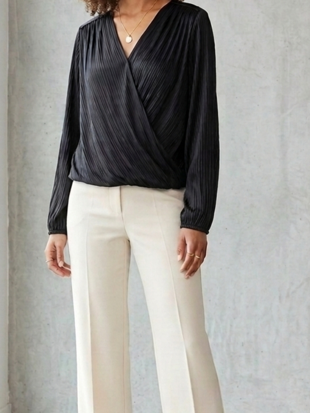 T Tahari Black Long Sleeve Draped Blouse Sz. SP - NWT